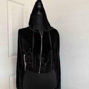 Black Velvet Zip-Up semi crop Hoodie